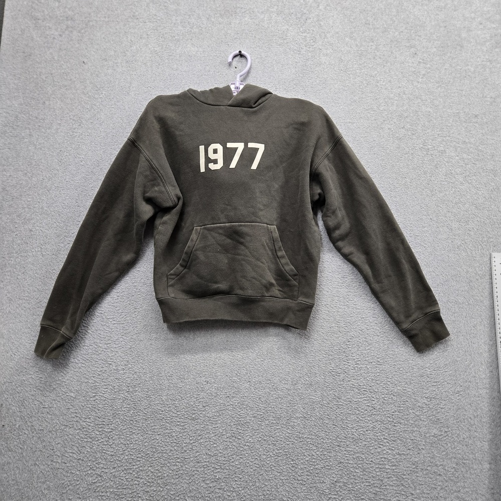 Fear Of God Essentials Boy Hoodie 8 Olive Green Fleece 1977 Graphic Logo